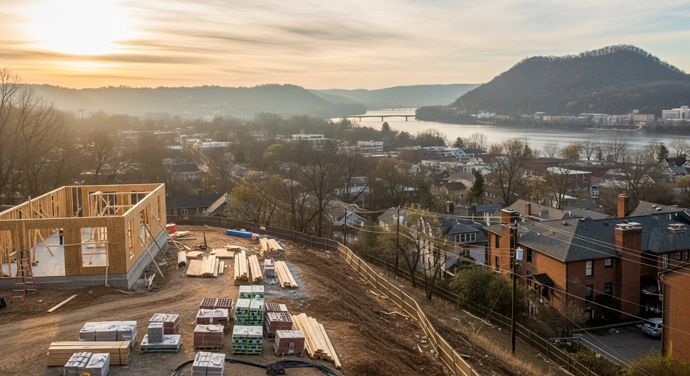 Wide view of Chattanooga's downtown waterfront and residential neighborhoods along the Tennessee River valley.