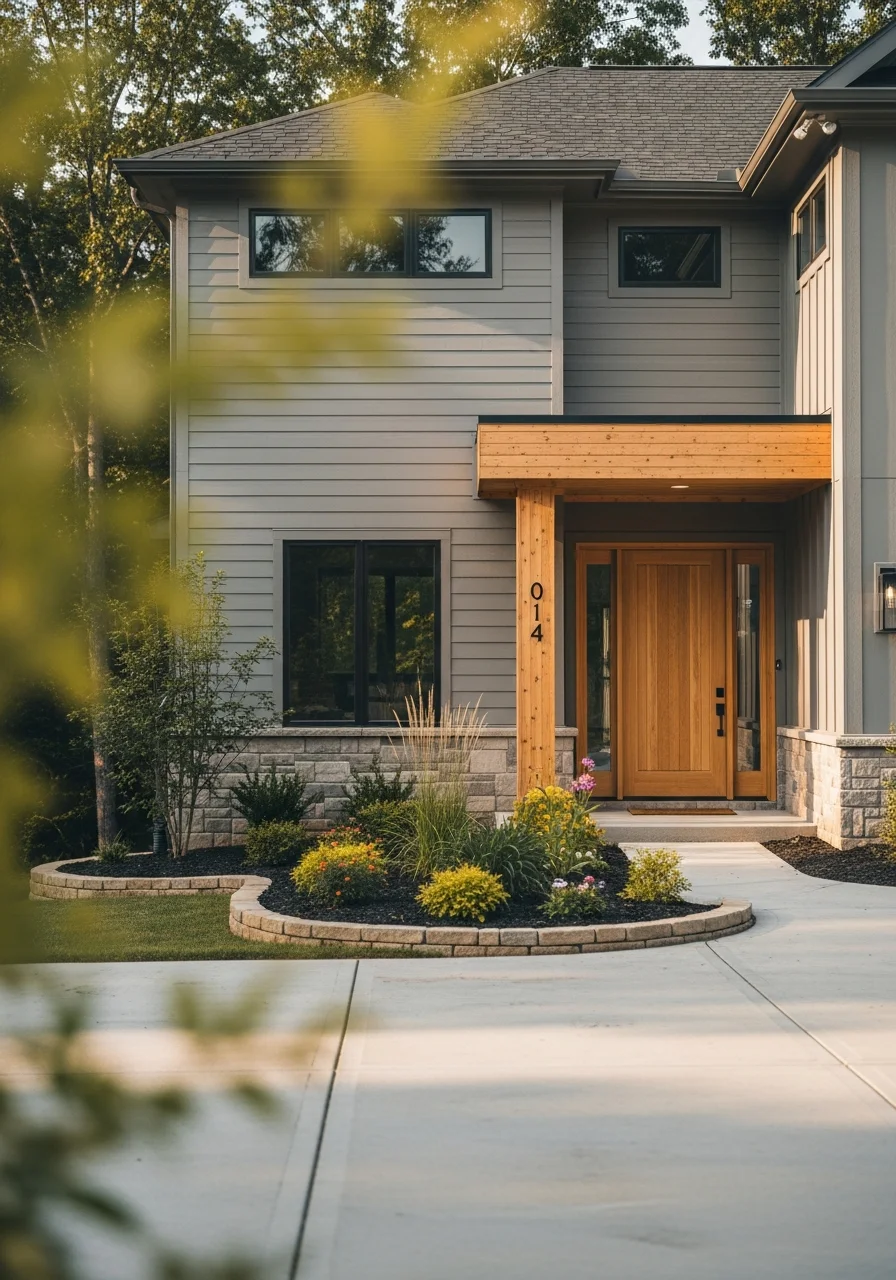 Detailed view of a modern Ooltewah home exterior with typical contemporary architectural features.