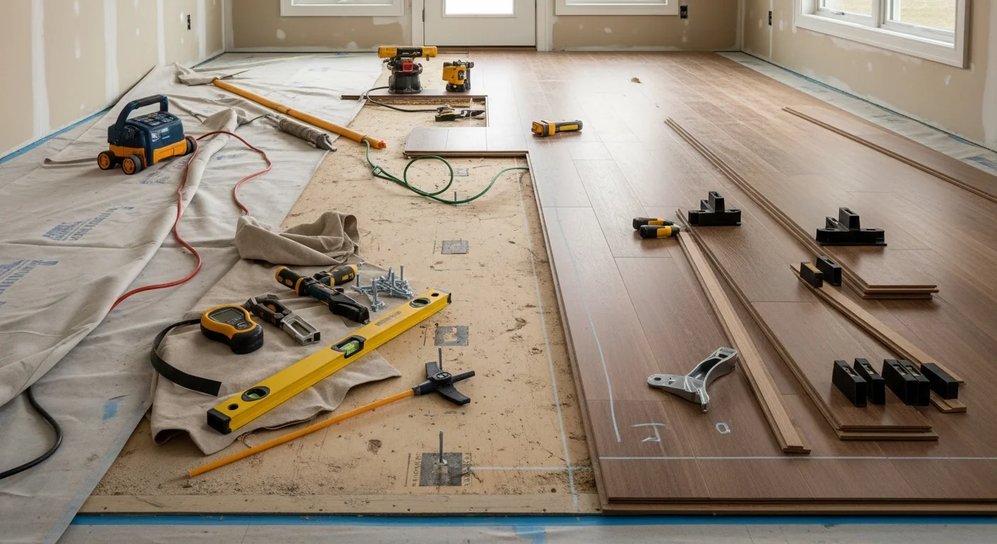 Freshly installed flooring in a Chattanooga residential home, showing clean material transitions between rooms and finished baseboards. A Southeast Residential flooring installation project in the greater Chattanooga area.